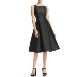 Adrianna Papell Women's  Sleeveless Tea Length Black Dress with pockets Sz 12
